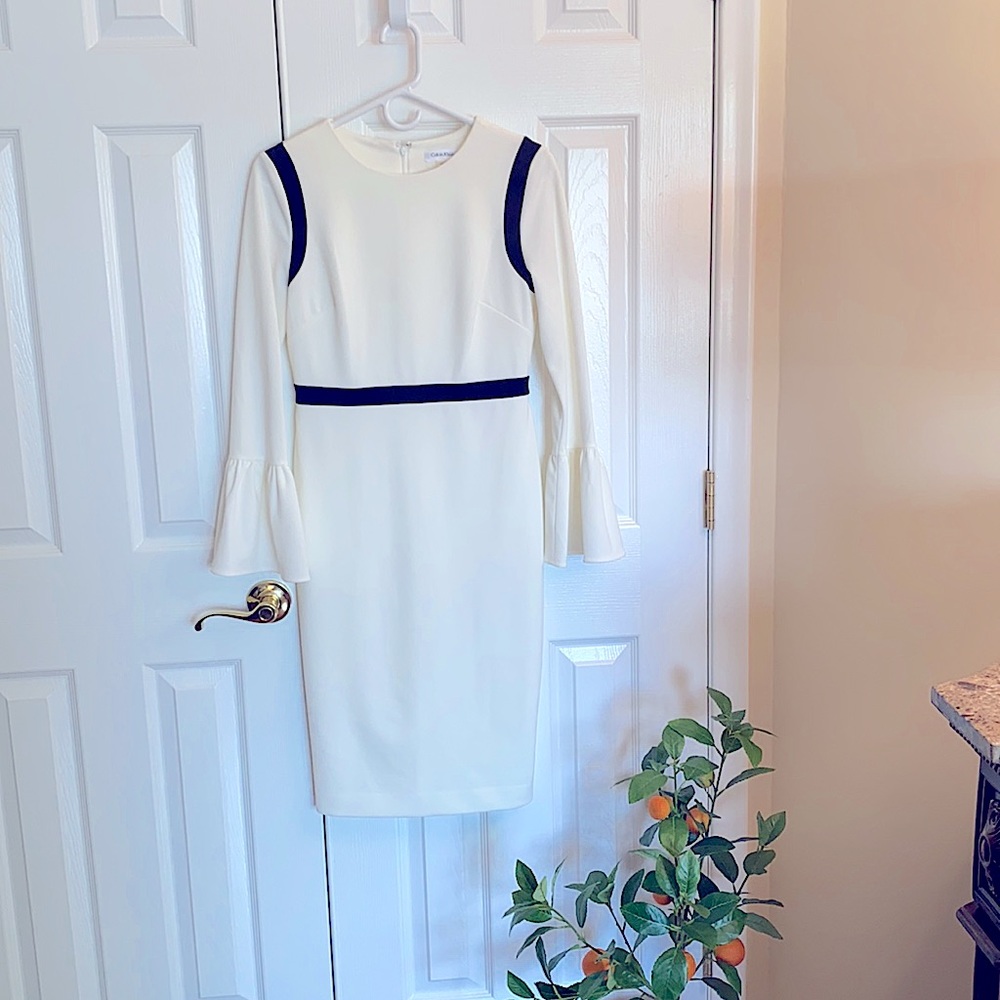 Calvin Klein Off-white Bell Sleeve Midi Dress